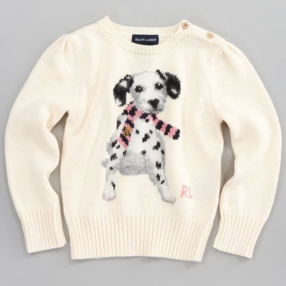 Ralph Lauren Other - Ralph Lauren Girls Dalmatian Sweater Size 3T Cotton Puff Shoulder